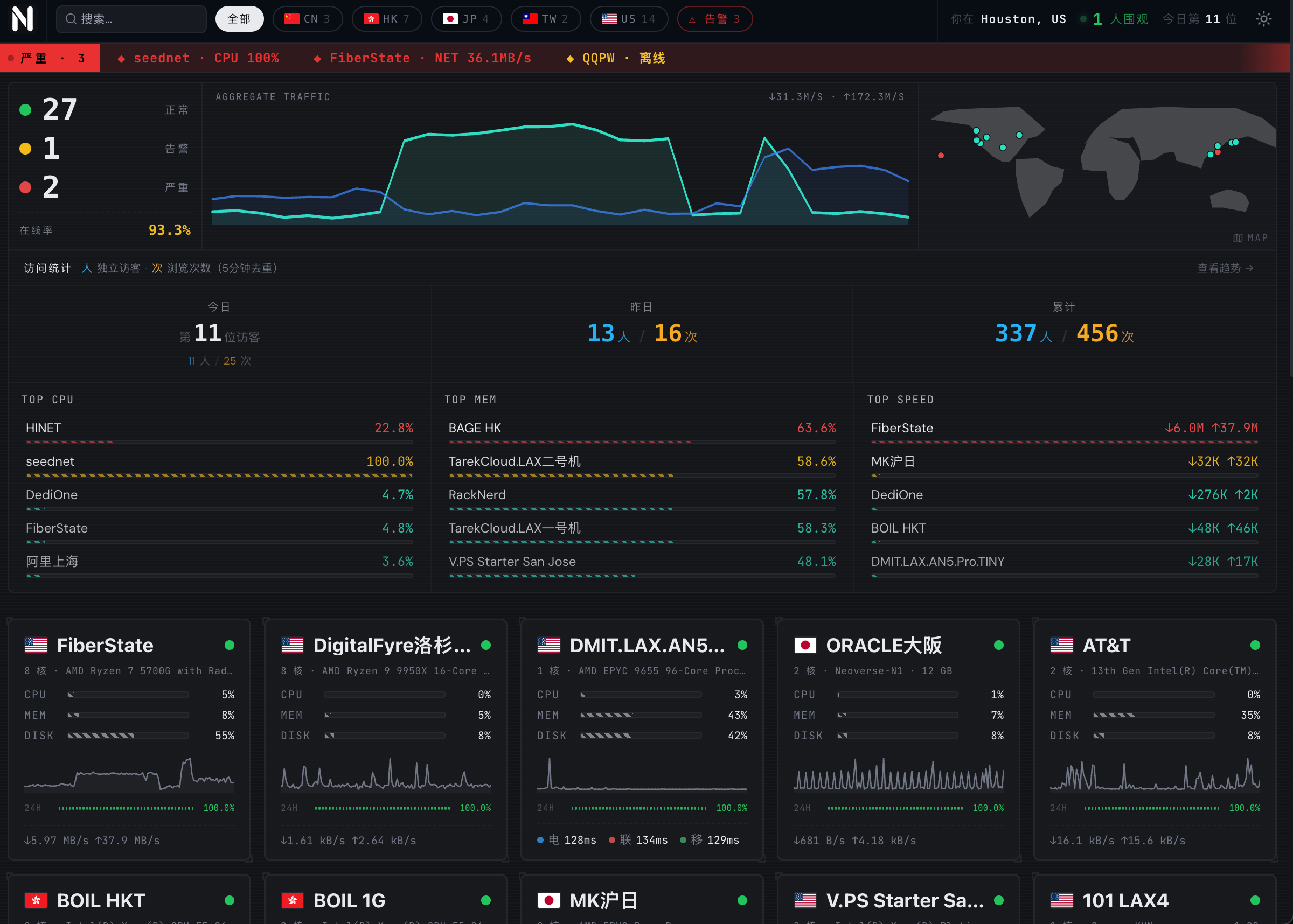 NodeGet 2个主题 开箱即用-主机地图,一站式 VPS 主机性能与线路测评
