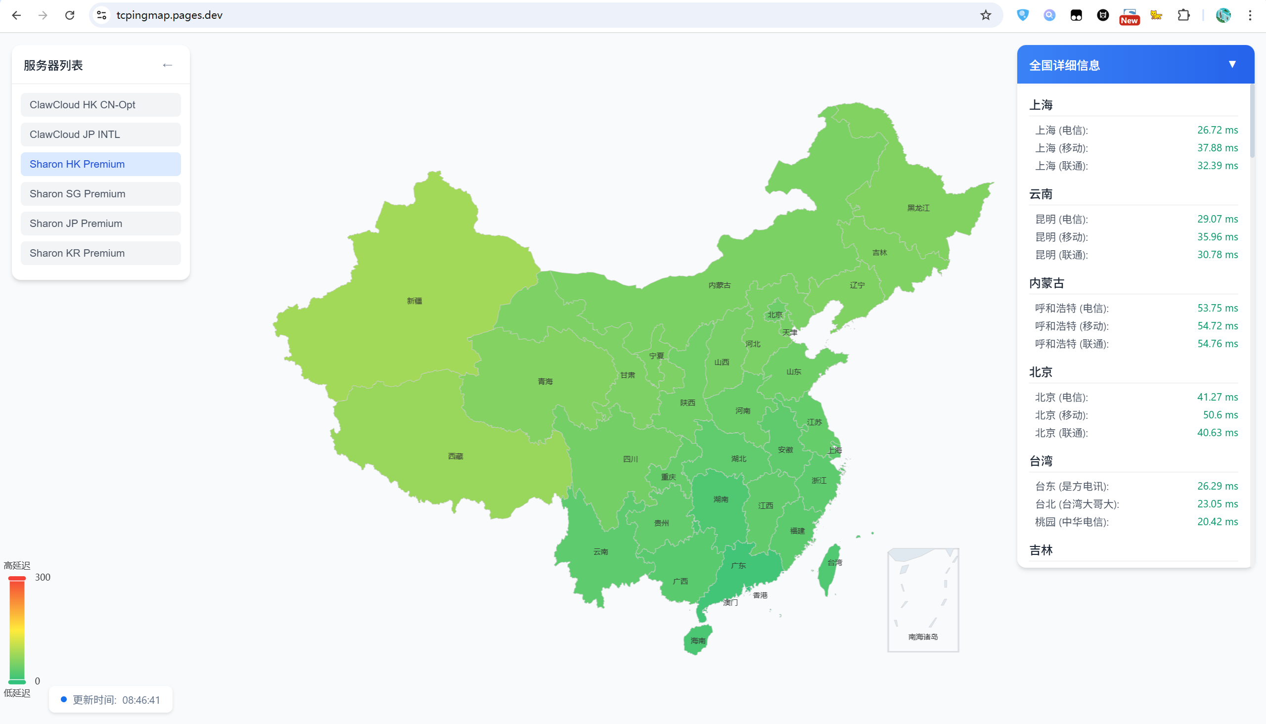 船新的全国TCPing延迟可视化工具tcpingmap-主机地图,一站式 VPS 主机性能与线路测评