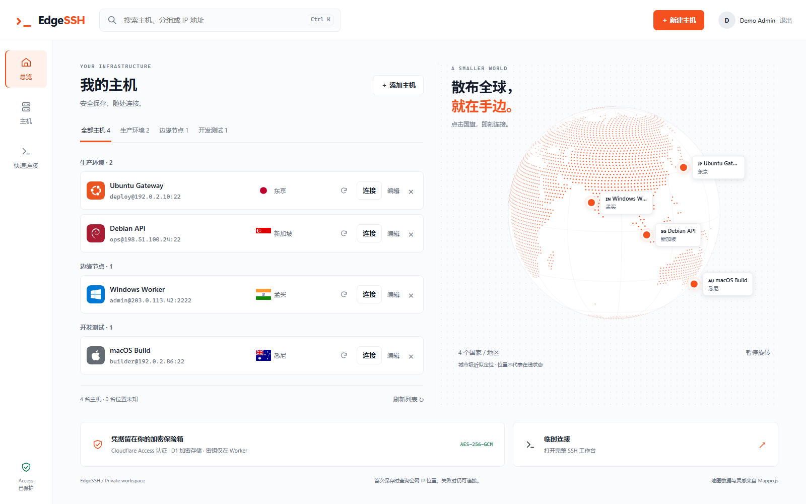 开源:跑在 CF Workers 上的 WebSSH:EdgeSSH-主机地图,一站式 VPS 主机性能与线路测评